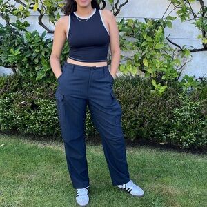 Zara racer crop top with white trim and contrast stitch